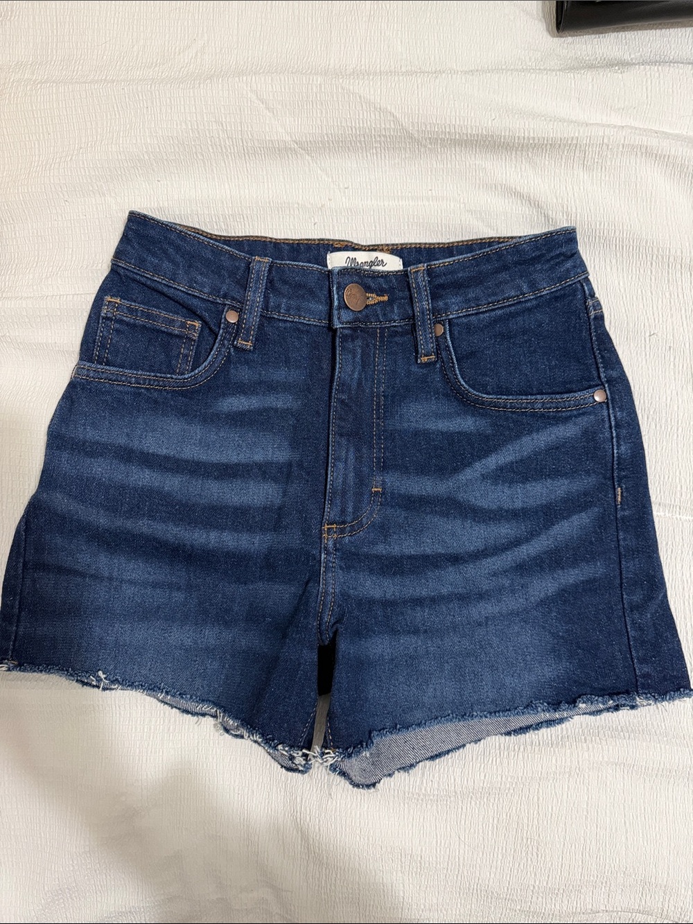Wrangler Retro Dark Blue Denim Raw Hem Cutoff Shorts Size 25